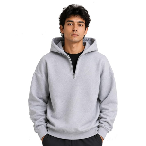 Half Zipper Solid Hoodie for Men