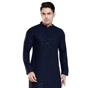 Men's Sequince Embroidered Cotton Blend Only Slim Fit Kurta