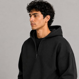 Half Zipper Solid Hoodie for Men