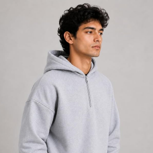 Half Zipper Solid Hoodie for Men