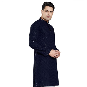 Men's Sequince Embroidered Cotton Blend Only Slim Fit Kurta