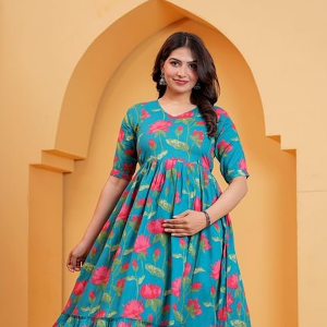 Women Pure Cotton Printed Maternity Feeding Kurta