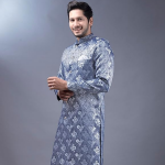 Silver Shade Kurta Pajama Sherwani Set